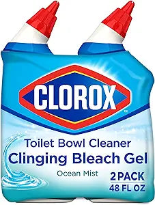 Clorox Toilet Bowl Cleaner, Clinging Bleach Gel, Ocean Mist - 24 Ounces, Pack of 2